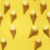 AI generated Ice Cream pattern on yellow background, top view. AI Generated photo