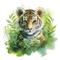 AI generated Watercolor Tiger for kids. AI Generated photo