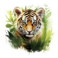 AI generated Watercolor Tiger for kids. AI Generated photo