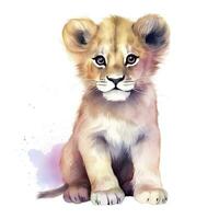 AI generated Watercolor Baby Lion. AI Generated photo