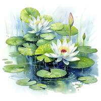 AI generated Water Lily in Pond. Watercolor design. AI Generated photo