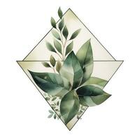 AI generated Watercolor geometry shape wreath with green leaf. AI Generated photo