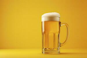 AI generated Beer glass with full beer isolated with a yellow background. AI Generated photo