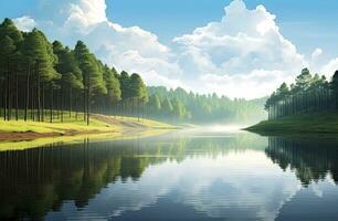 AI generated Beatiful nature lake and forest.AI Generated. photo