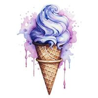 AI generated Watercolor ice cream in a waffle cone. AI Generated photo