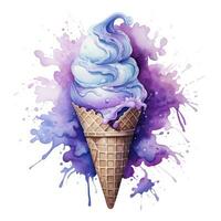 AI generated Watercolor ice cream in a waffle cone. AI Generated photo