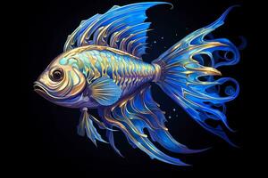AI generated 3d rendering. fish on black background. Generative AI photo