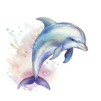 AI generated Watercolor fantasy Baby Dolphin clip art isolated white background. AI Generated photo