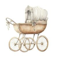 AI generated Watercolor Baby carriage Clipart on white background. AI Generated photo