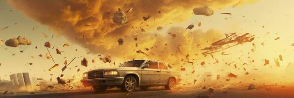 AI generated cars World collapse, doomsday scene, digital painting, digital illustration. AI Generative photo