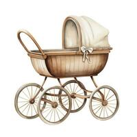 AI generated Watercolor Baby carriage Clipart on white background. AI Generated photo