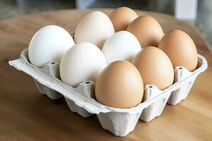 AI generated Close up of open carton of fresh store bought white eggs. AI Generated photo