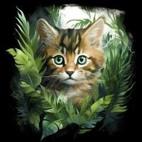 AI generated Watercolor Cat animal for kids, Clip art. AI Generated photo