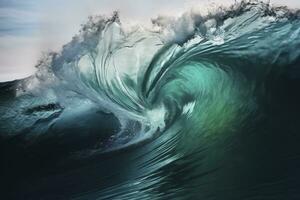 AI generated Extreme close up of thrashing emerald ocean waves. AI Generated photo