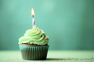 AI generated Happy Birthday Cupcake with Candle. AI Generated photo