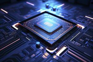 AI generated Futuristic central processor unit. Powerful Quantum CPU motherboard. AI Generated photo