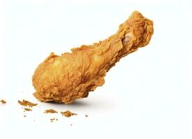 AI generated Fried chicken leg falling in the air isolated on a white background. AI Generated. photo