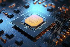 AI generated Futuristic central processor unit. Powerful Quantum CPU motherboard. AI Generated photo