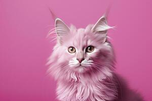 ai generado rosado de colores gato en rosado antecedentes. ai generado foto