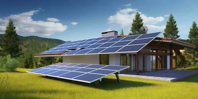 ai generado fotovoltaica solar paneles sostenible energía. un mini poder planta para un hogar. generativo ai foto