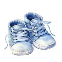 AI generated Watercolor newborn small shoes isolated white background. AI Generated photo