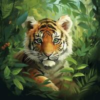 AI generated Watercolor Tiger for kids. AI Generated photo