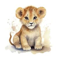 AI generated Watercolor Baby Lion. AI Generated photo