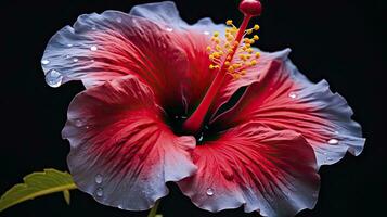 ai generado un hibisco flor con un negro fondo.ai generado. foto