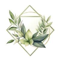 AI generated Watercolor geometry shape wreath with green leaf. AI Generated photo