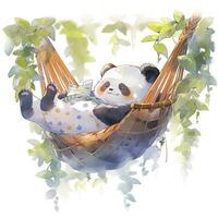 AI generated A sleepy baby panda in a hammock. watercolor illustration. AI Generated photo