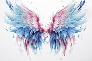 AI generated Beautiful magic watercolor blue pink wings. AI Generated photo