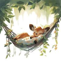 AI generated A sleepy baby deer in a hammock. watercolor illustration. AI Generated photo