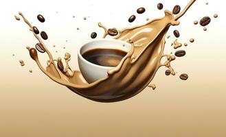 AI generated hot liquid coffee splash with Coffee Bean falling, 3d illustration. AI Generated photo