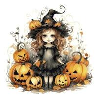 AI generated Watercolor Halloween illustration on white background. AI Generated photo
