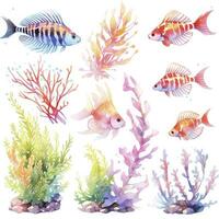 AI generated Underwater Sea element in watercolor on the white background. AI Generated photo