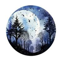 AI generated Forest moon silhouette with fairy shining in the night sky on a white background. AI Generated photo