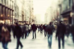 AI generated Blurred business people walking in the city scape. AI Generated photo