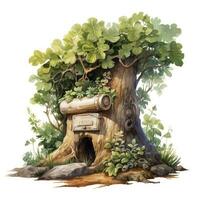 AI generated Watercolor mailbox in a tree on a white background. AI Generated photo