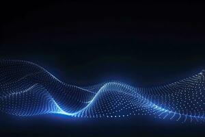 AI generated Dynamic blue particle wave. Abstract sound visualization. Digital structure of the wave flow of luminous particles. AI Generated. photo