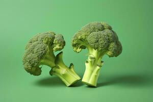 AI generated Two broccoli pieces arranged on background. AI Generated photo