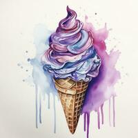 AI generated Watercolor ice cream in a waffle cone. AI Generated photo