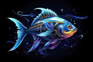 AI generated 3d rendering. fish on black background. Generative AI photo