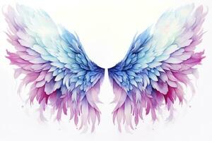 AI generated Beautiful magic watercolor blue pink wings. AI Generated photo