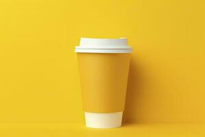 AI generated Blank coffee cup isolated on yellow background. AI Generated photo