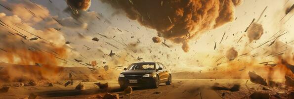 AI generated cars World collapse, doomsday scene, digital painting, digital illustration. AI Generative photo