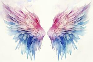 AI generated Beautiful magic watercolor blue pink wings. AI Generated photo