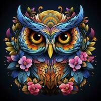 AI generated Multicolored mandala owl coloring page for adults. AI Generated photo