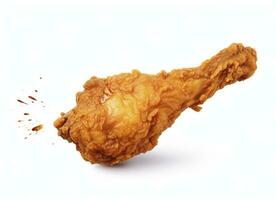 AI generated Fried chicken leg falling in the air isolated on a white background. AI Generated. photo