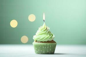 AI generated Happy Birthday Cupcake with Candle. AI Generated photo