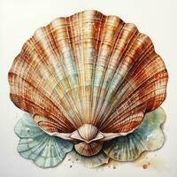 AI generated Watercolor Seashell clipart on white background. AI Generated photo